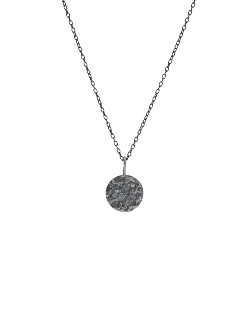 Mica Texture Round Pendant in Oxidized Silver with 2.1mm Adjustable Cable Chain