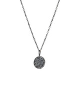 Mica Texture Round Pendant in Oxidized Silver with 2.1mm Adjustable Cable Chain