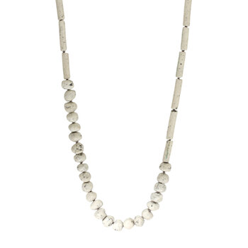Morroccan White Clay Bead Necklace with Oxidized Silver Clasp