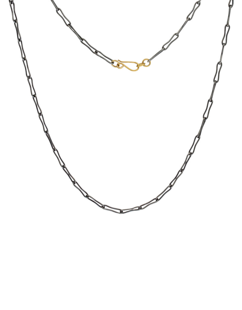 20" - 18 Gauge Elongated Bone Link Chain in Oxidized Silver and 18k Gold