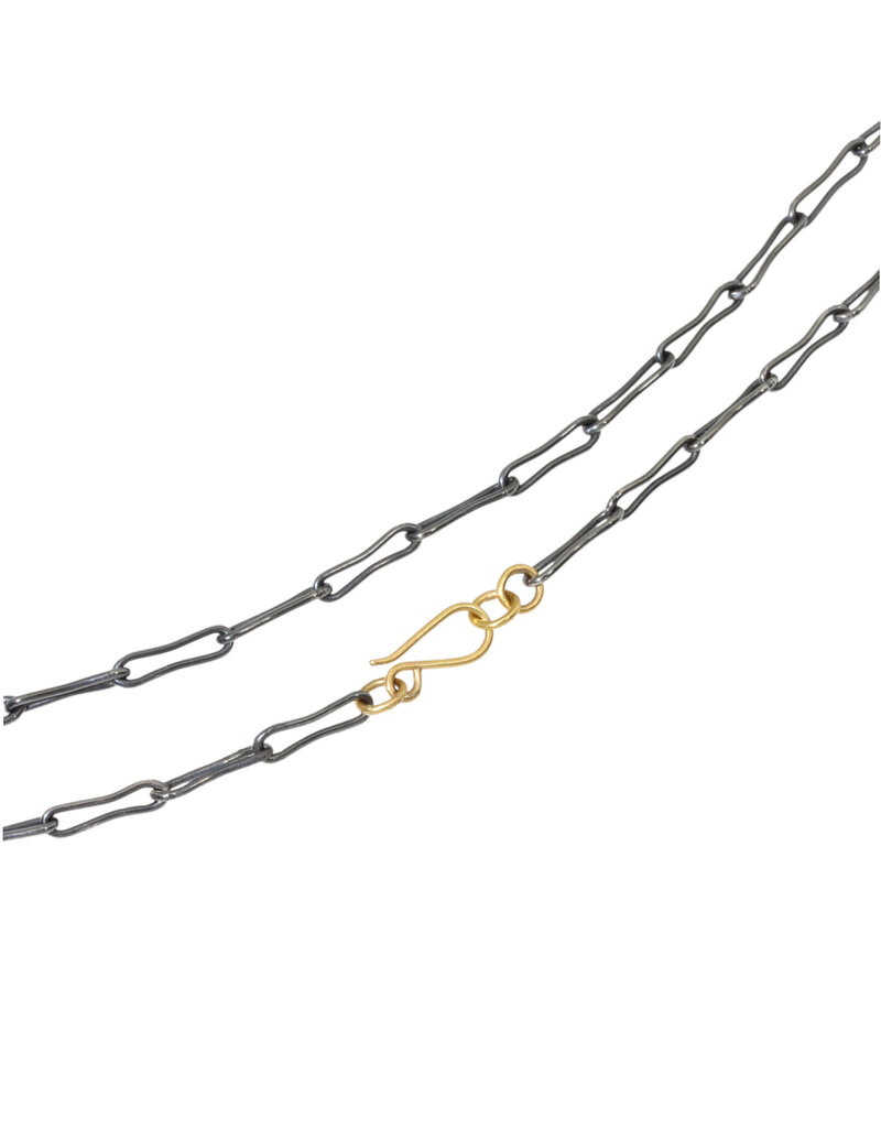 20" - 18 Gauge Elongated Bone Link Chain in Oxidized Silver and 18k Gold