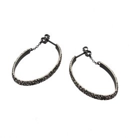 Oval Sand Hoop Earrings in Oxidized Silver
