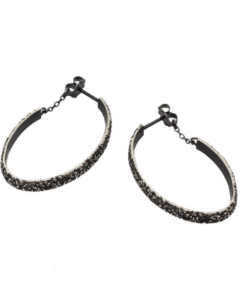 Oval Sand Hoop Earrings in Oxidized Silver
