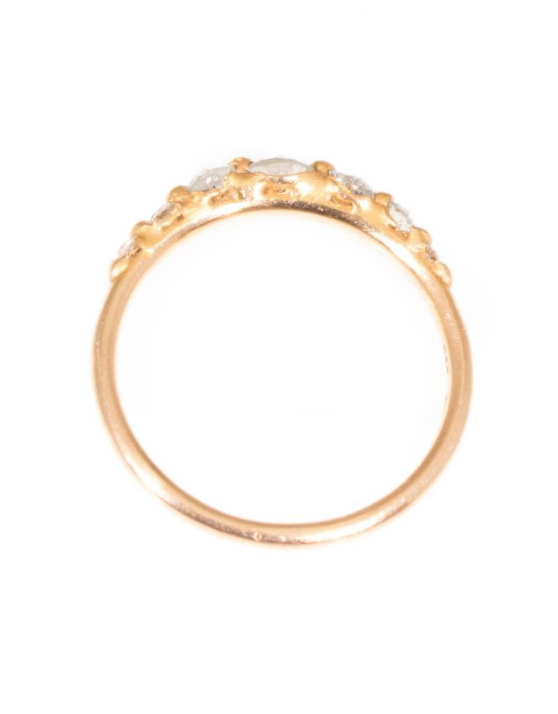 Halo Ring with Seven Graduated Miner's Cut Round Diamonds in 18k Rose Gold