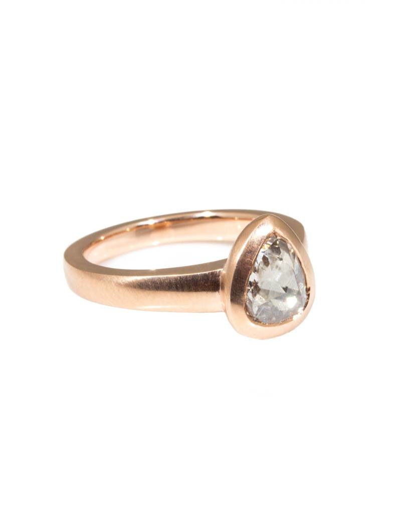 Teardrop White Rose Cut Diamond Ring in 14k Rose Gold