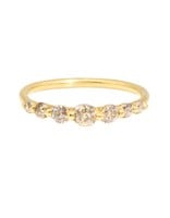 Halo Ring with Seven Graduated Miner's Cut Round Diamonds in 18k Yellow Gold