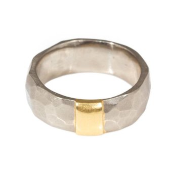 7mm Textured Band in 18k Palladium White Gold and 18k Yellow Gold
