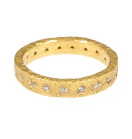 Eternity Diamond Band with Sand Texture and White Diamonds in 22k Gold