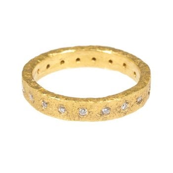 Eternity Diamond Band with Sand Texture and White Diamonds in 22k Gold