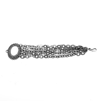 Stacked Oval Chain Bracelet with Diamonds in Oxidized Silver