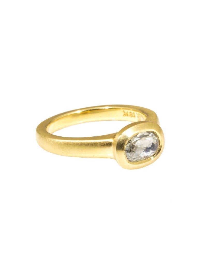 Raised Cup Setting with Rose Cut Oval Diamond Ring in 18k Yellow Gold