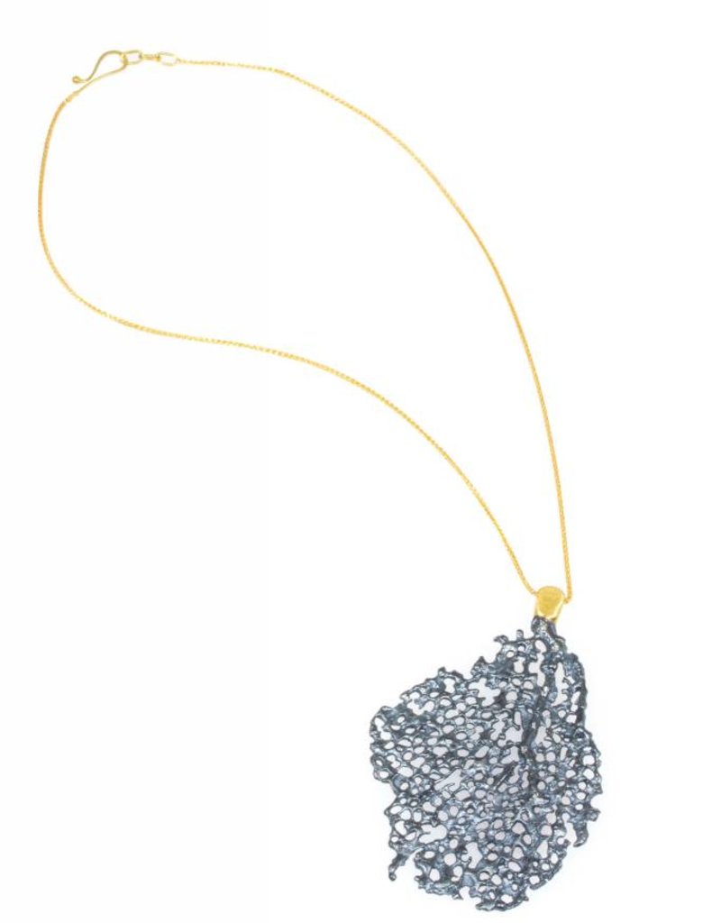 Koraru Large Silver Pendant with White Diamonds on 18k Yellow Gold Bail and Chain