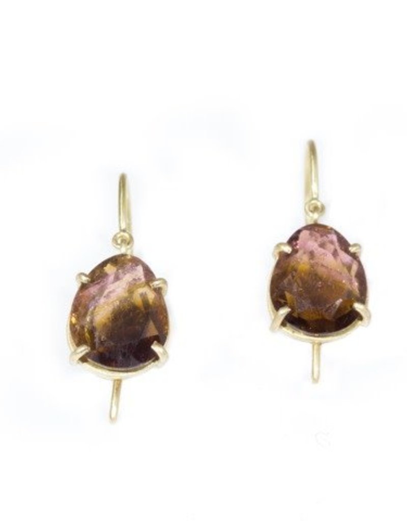 Prong Set Organic Tourmaline Drop Earrings in 18k Yellow Gold