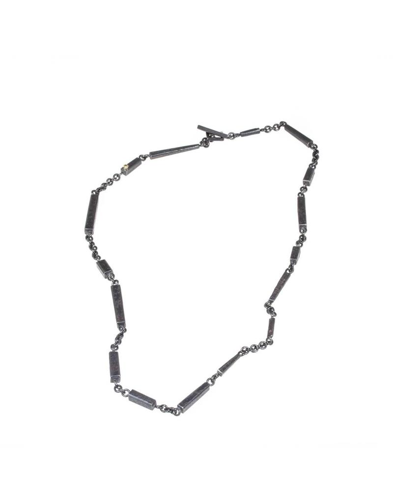 Blocks Necklace with Diamond in Oxidized Silver and 18k Yellow Gold