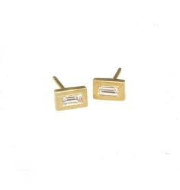 Tiny Baguette Post Earrings in 18k Yellow Gold