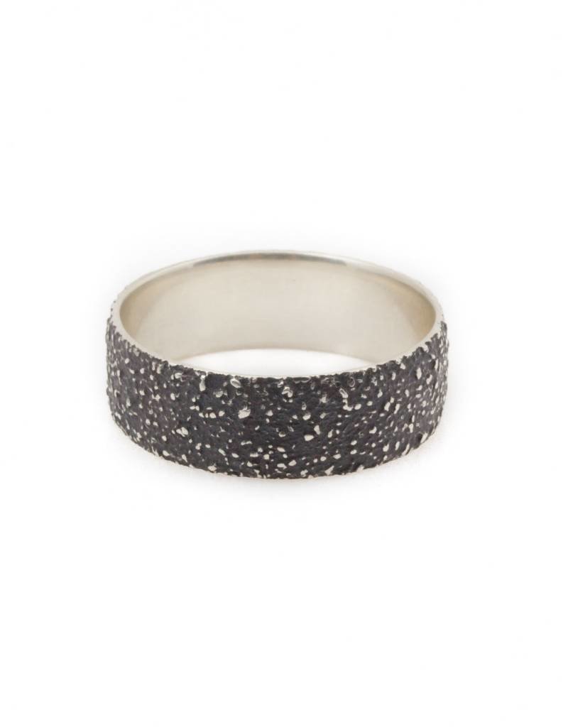 Wide Sand Band in Oxidized Silver