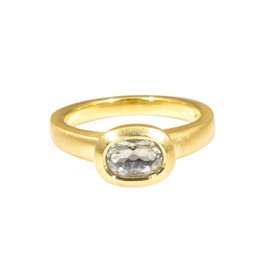 Raised Cup Setting with Rose Cut Oval Diamond Ring in 18k Yellow Gold