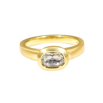 Raised Cup Setting with Rose Cut Oval Diamond Ring in 18k Yellow Gold