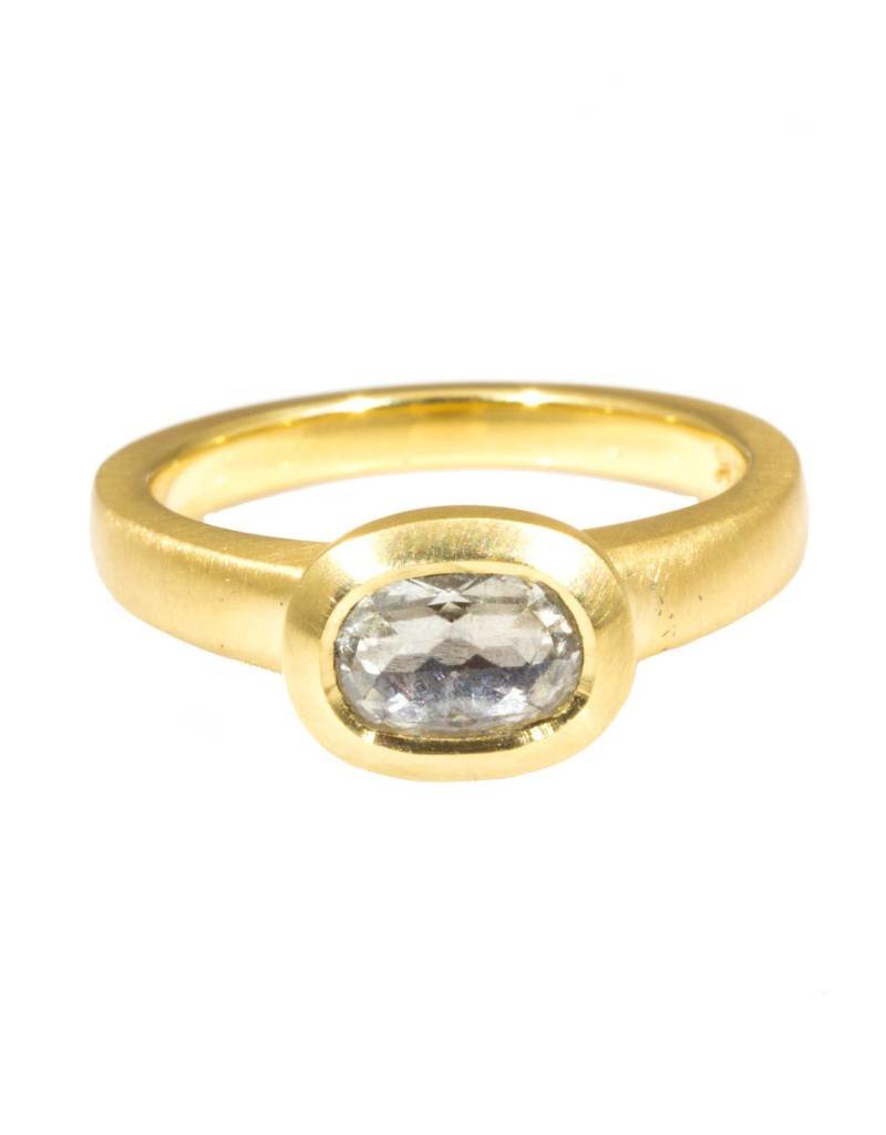 Raised Cup Setting with Rose Cut Oval Diamond Ring in 18k Yellow Gold