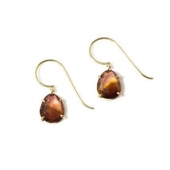 Prong Set Organic Tourmaline Drop Earrings in 18k Yellow Gold