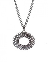 Oval Necklace with Diamonds in Oxidized Silver