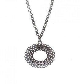 Oval Necklace with 16 Diamonds in Oxidized Silver