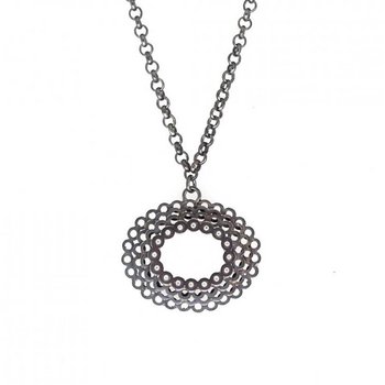 Oval Necklace with 16 Diamonds in Oxidized Silver