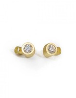 Double Angled Tube & White Diamond Post Earrings in 18k Yellow Gold
