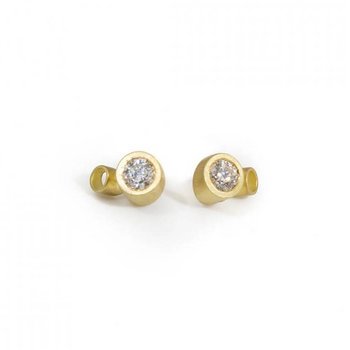 Double Angled Tube & White Diamond Post Earrings in 18k Yellow Gold