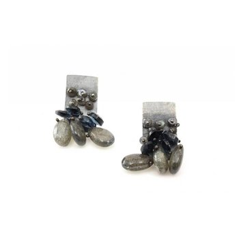 Labradorite and Topaz Cluster Earrings in Silver