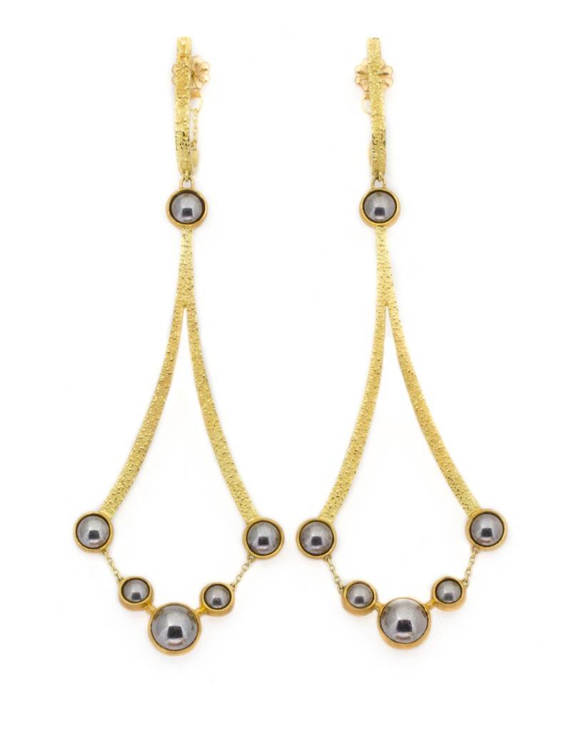 Ball Bearing Chandelier Earrings in 18k and 22k Gold