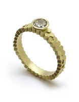 Double Hex Diamond Solitaire Ring in 18k Yellow Gold