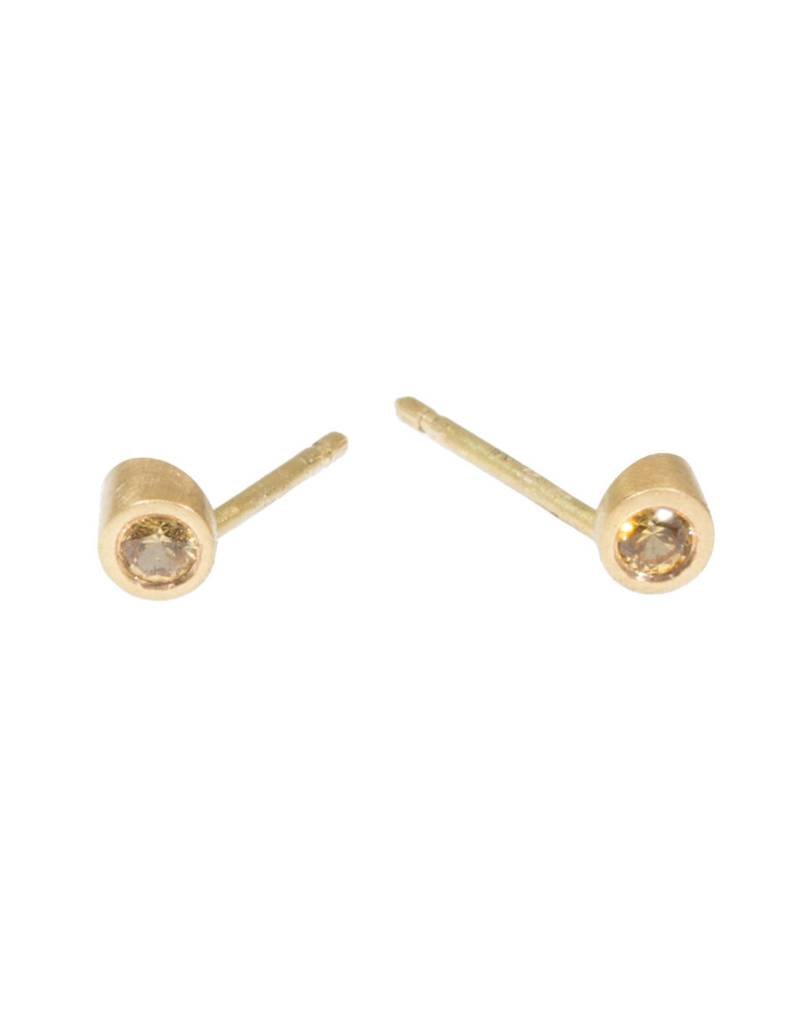 Angled Tube & Yellow Sapphire Post Earrings in 18k Yellow Gold