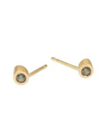 Angled Tube & Green Sapphire Post Earrings in 18k Yellow Gold