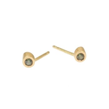 Angled Tube & Green Sapphire Post Earrings in 18k Yellow Gold