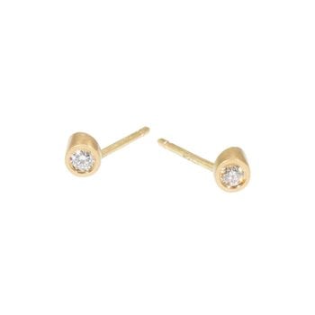 Angled Tube & White Diamond Post Earrings in 18k Yellow Gold