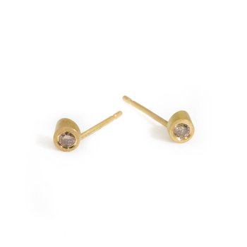 Angled Tube & Cognac Diamond Post Earrings in 18k Yellow Gold