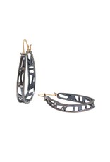 Narrow Moth Hoops with Diamonds in Oxidized Silver and 18k Yellow Gold Wires