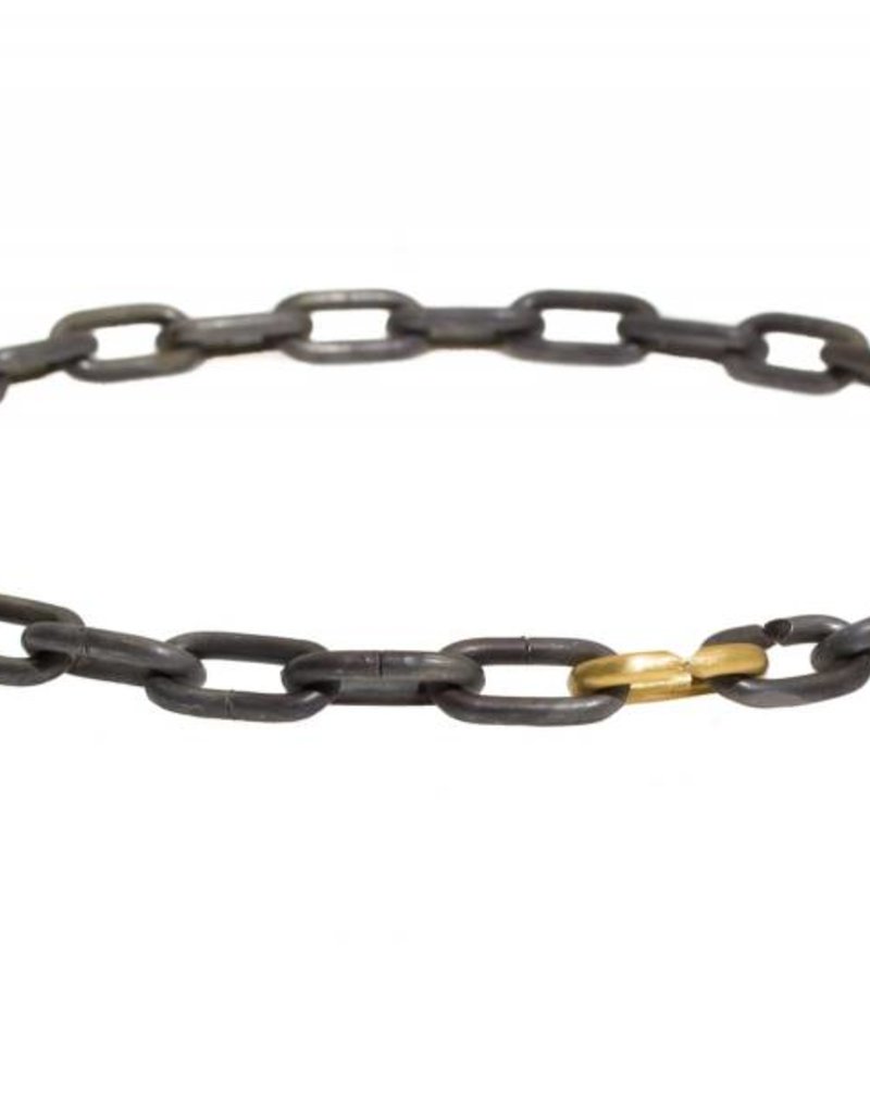 Heavy Chain Necklace in Grey Steel and 18k Yellow Gold