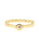 Large Rose Cut Diamond Solitaire in 18k Yellow Gold Flat Bead Band