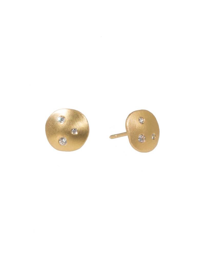 18k Rose Yellow Gold Post Earrings with White Diamonds