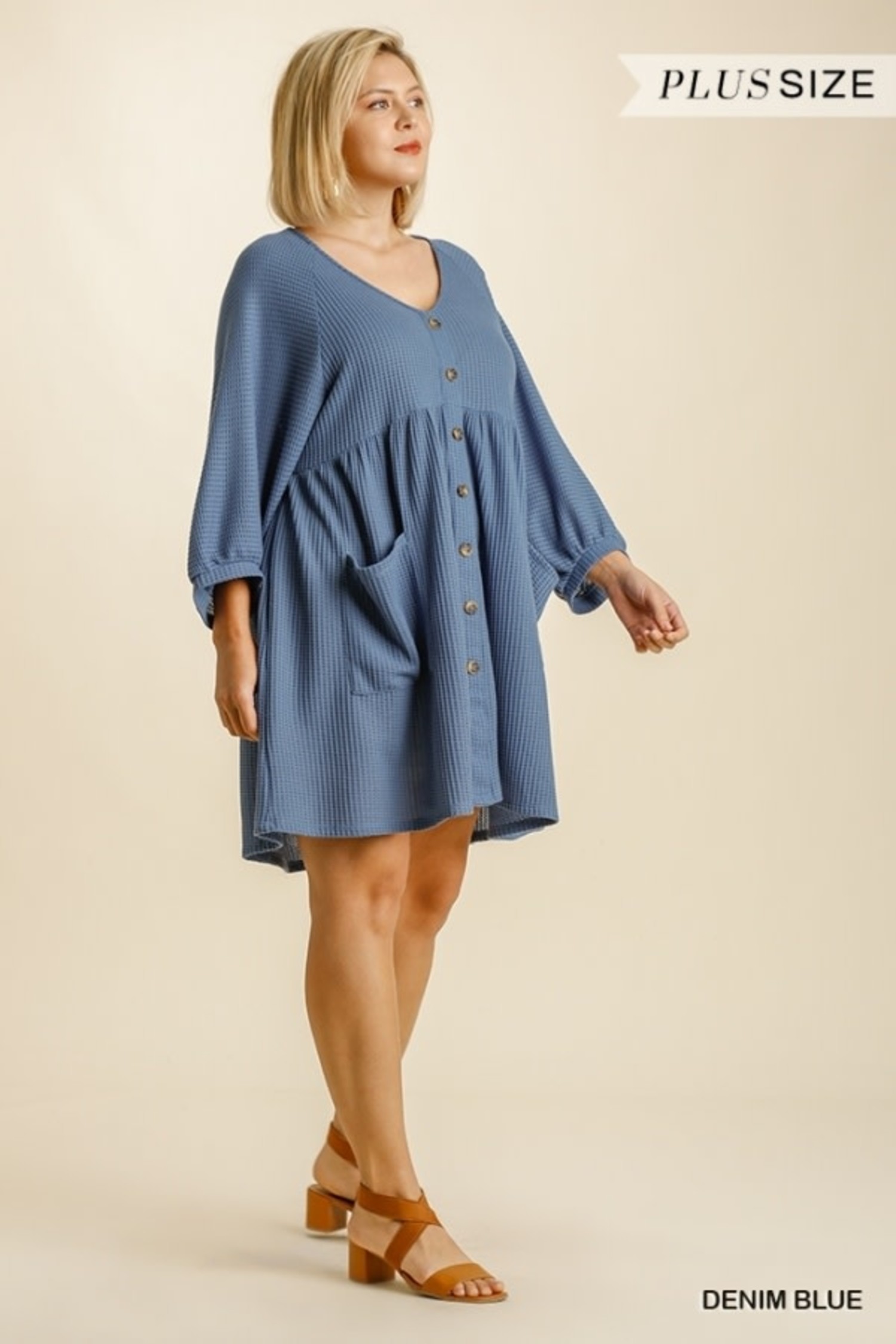 Umgee Waffle Knit V Neck Dress - Sassy 