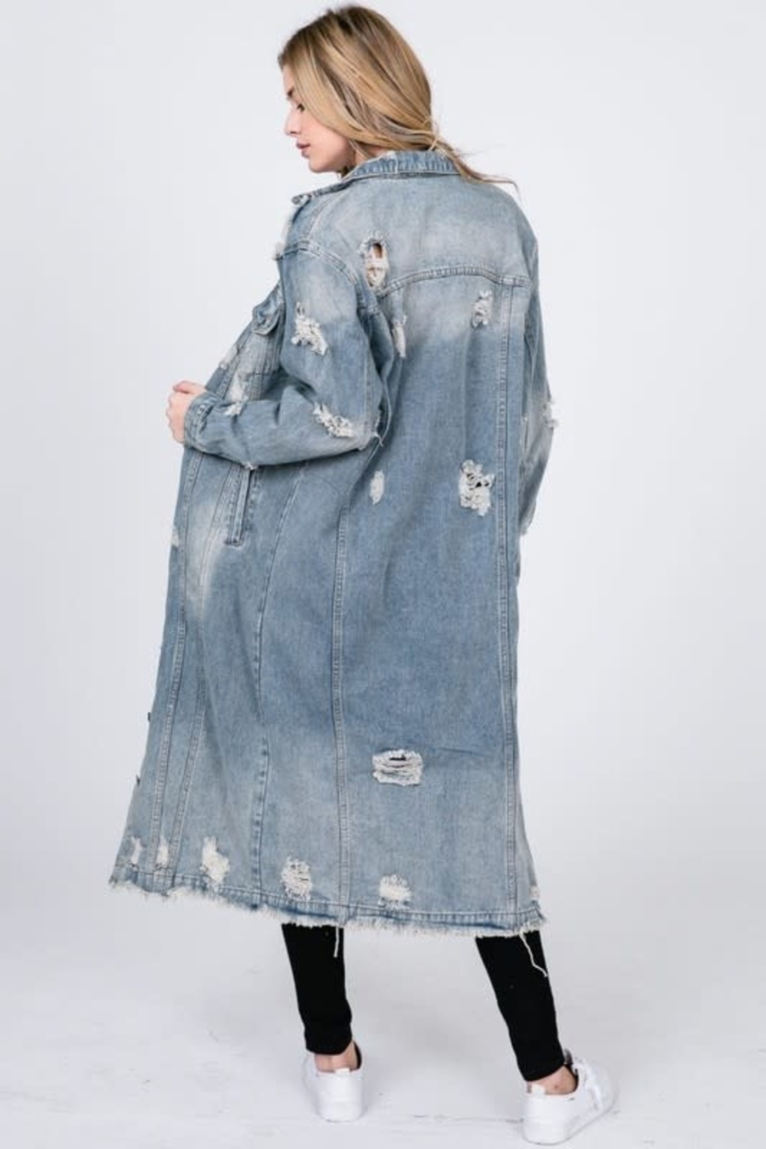 VEV Distressed Denim Duster - Sassy Lassie