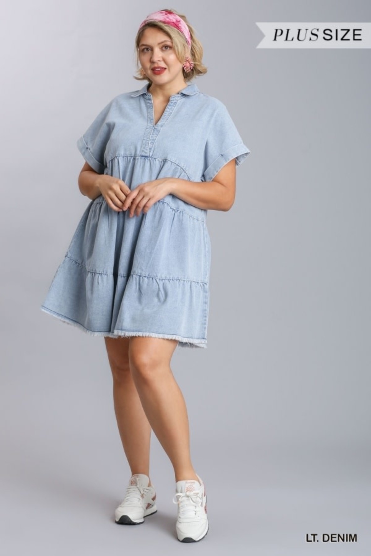 Umgee Powder Blue Pinstripe Frayed Ruffle Dress - Women's - Size S