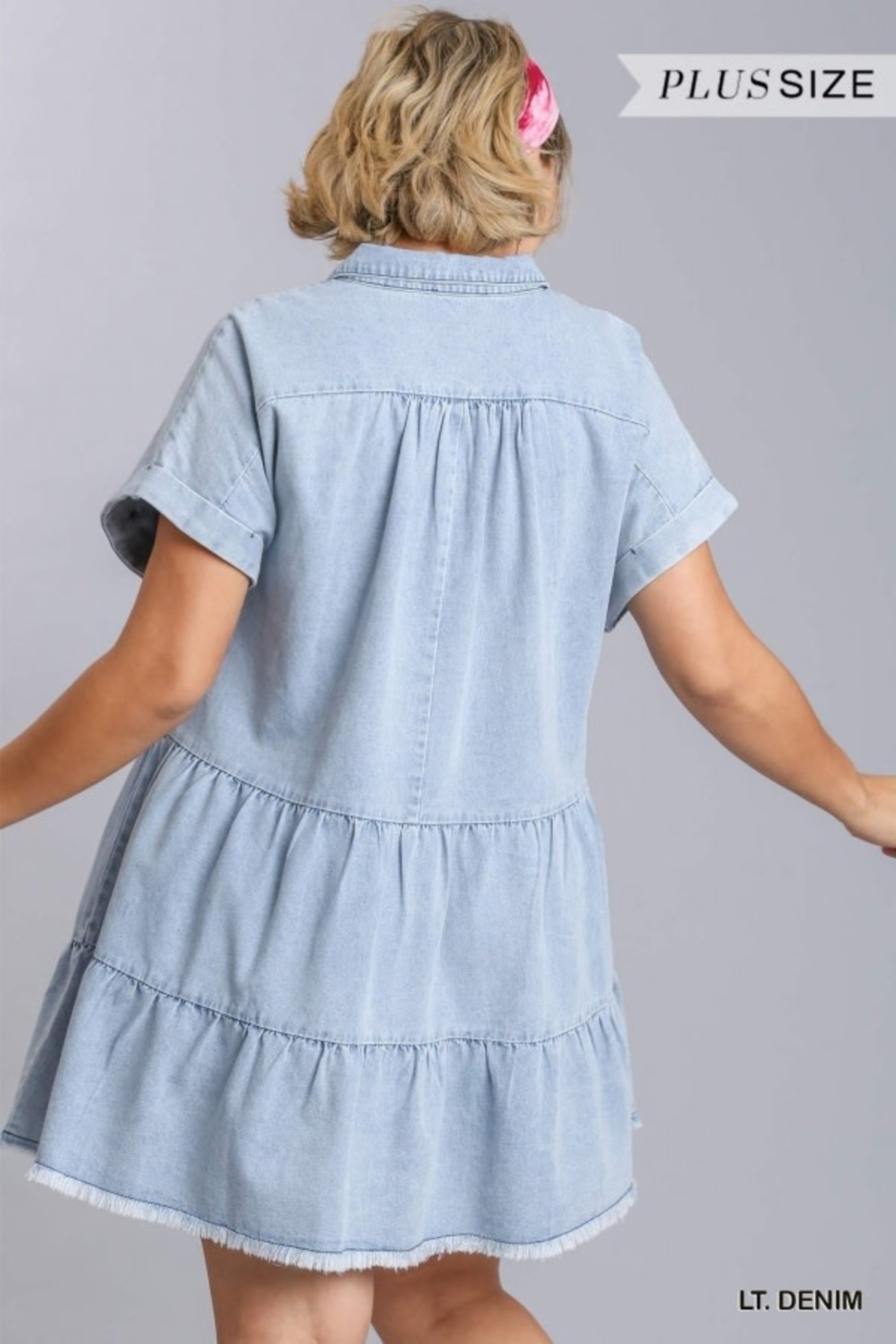 Umgee Powder Blue Pinstripe Frayed Ruffle Dress - Women's - Size S