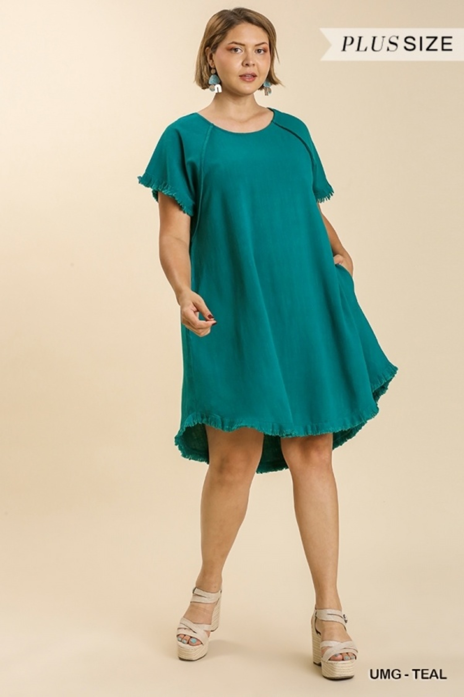 Umgee Linen Blend Pocket Dress
