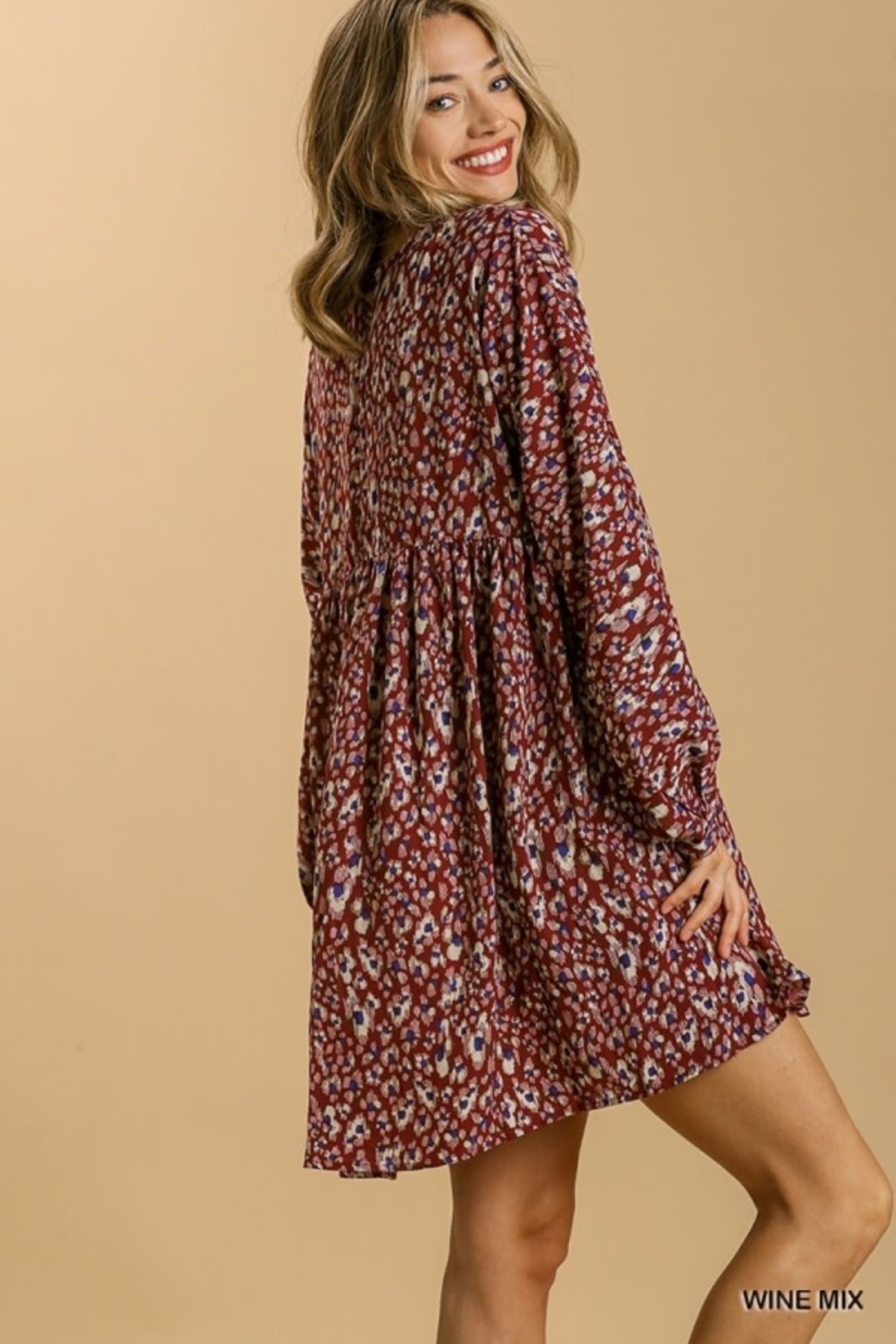 knee length dresses for ladies Umgee Brown and Pink Petal Print Midi Dress 2XL