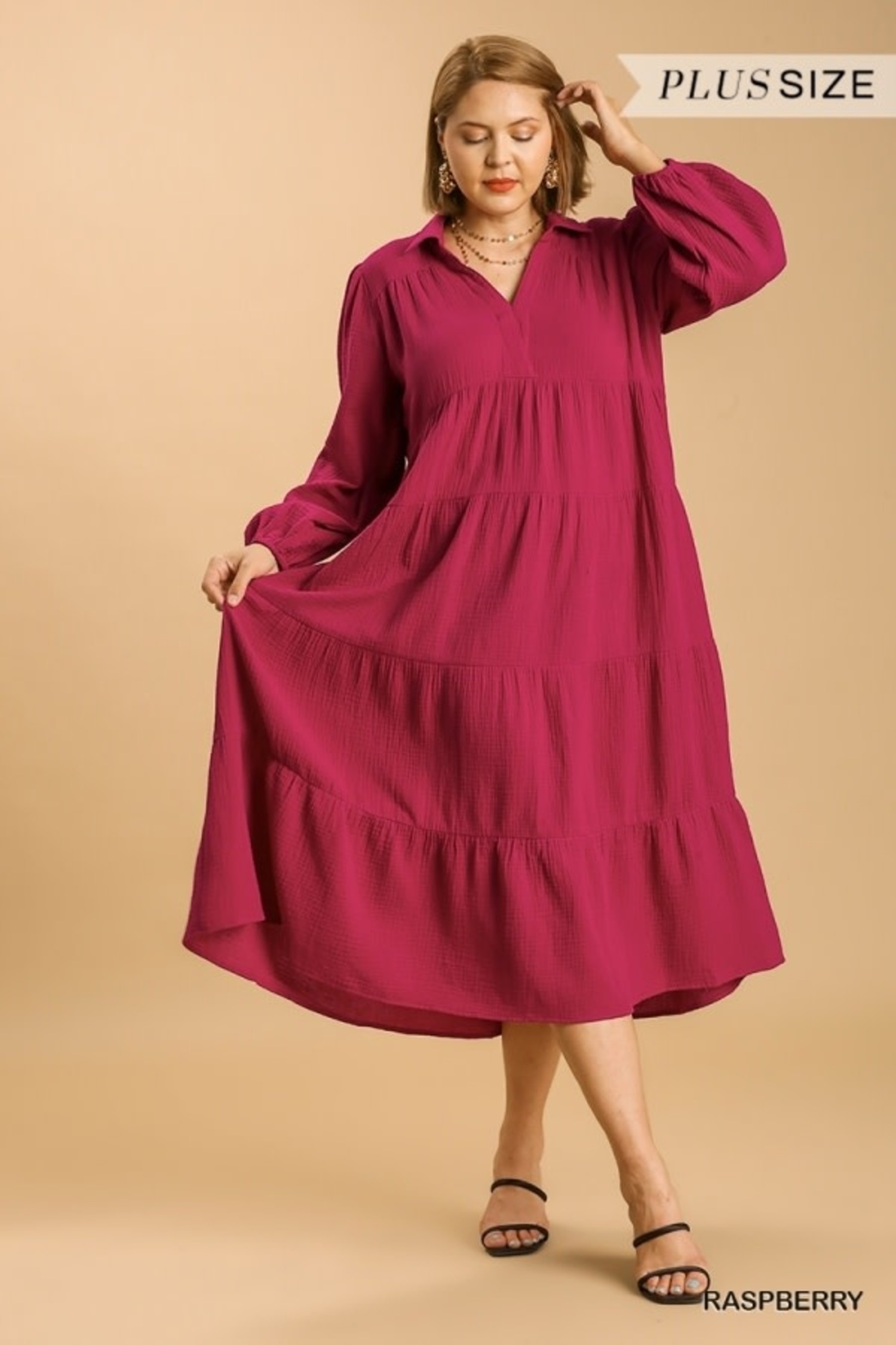 Tiered Raspberry Linen Dress