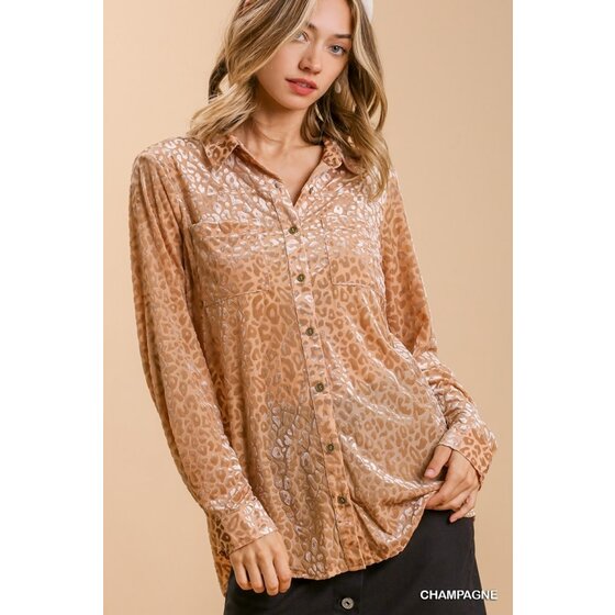 Umgee Side Slit Texture Button Up Shirt