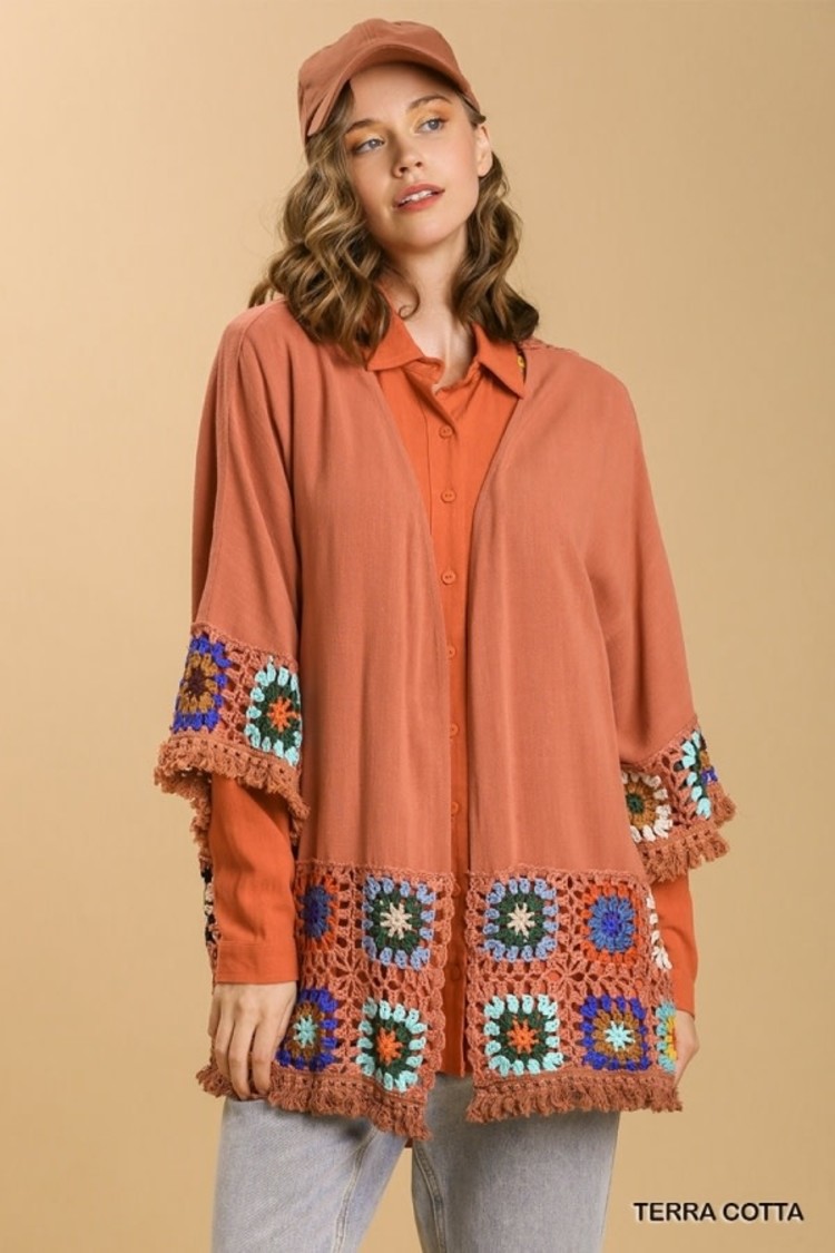 Umgee Crochet Long Sleeve Kimono